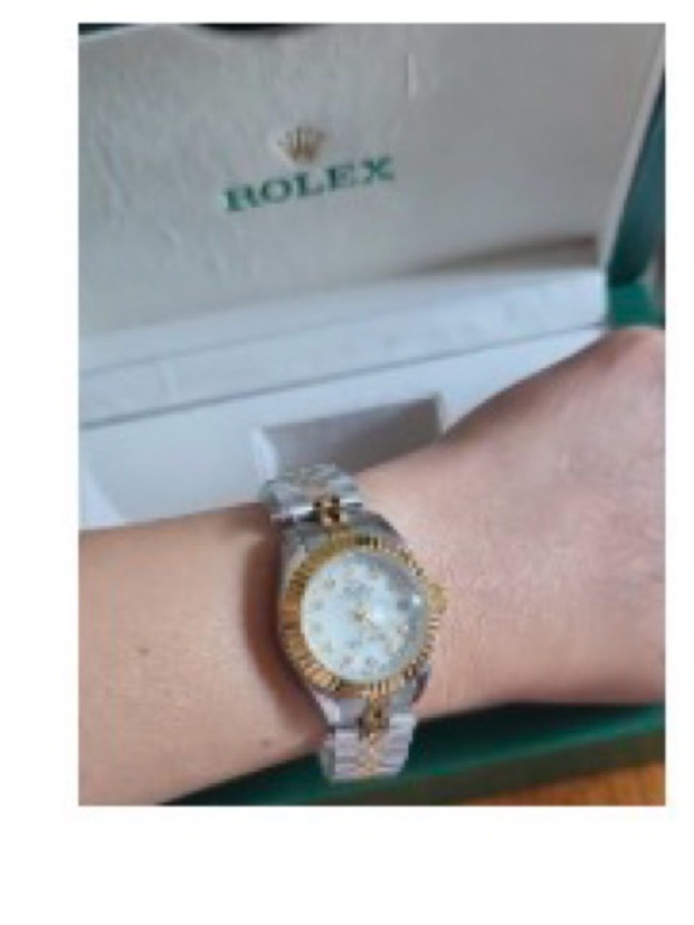 Women's Two-Tone Watch with White Dial and Gold Bezel